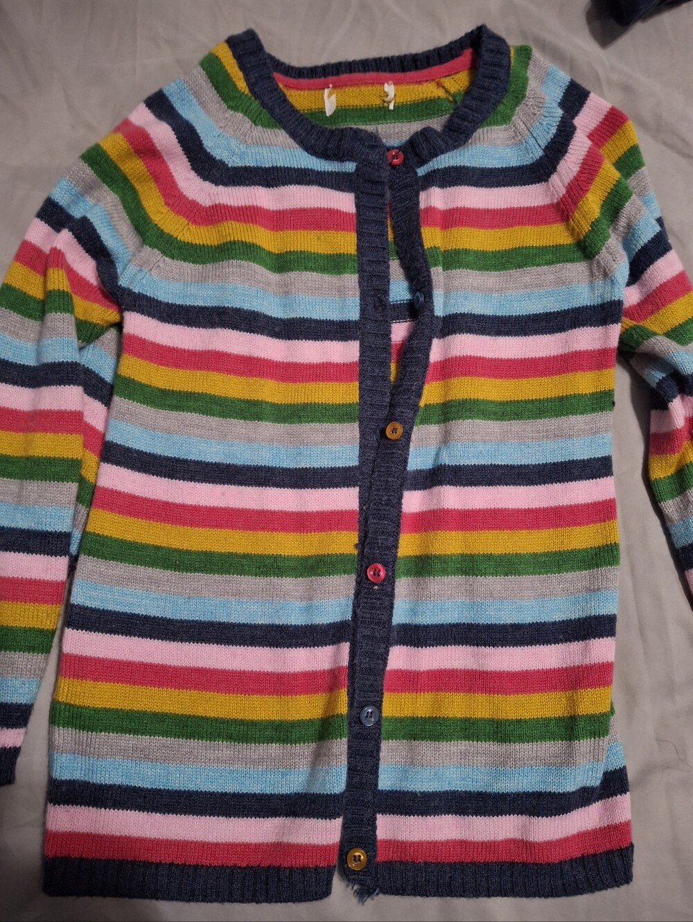 Girls' Multicolor Stripe Cardigan Sweater - Pink, Blue, Green